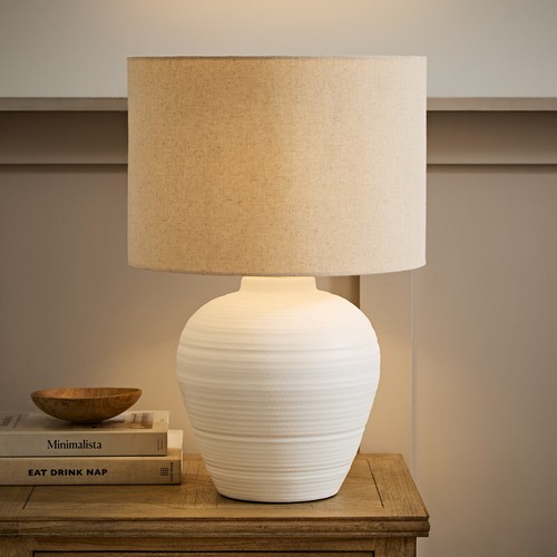 White ribbed ceramic table - white,