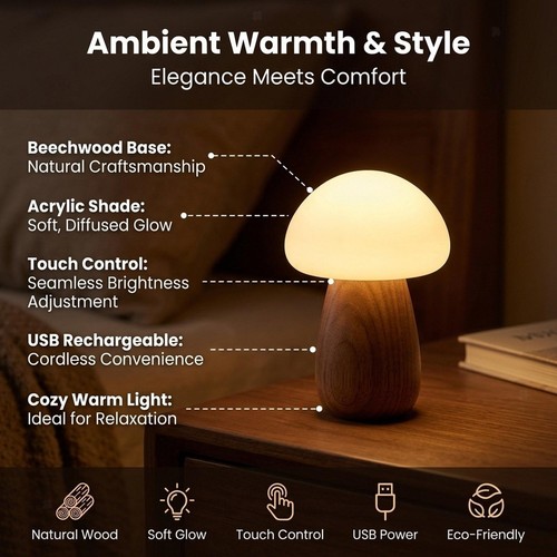 Wooden mushroom lamp night - wooden,