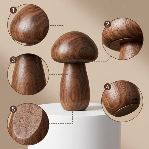Wooden mushroom lamp led - wooden,