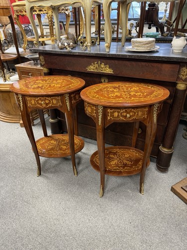 Pair oval marquetry - oval, bedside