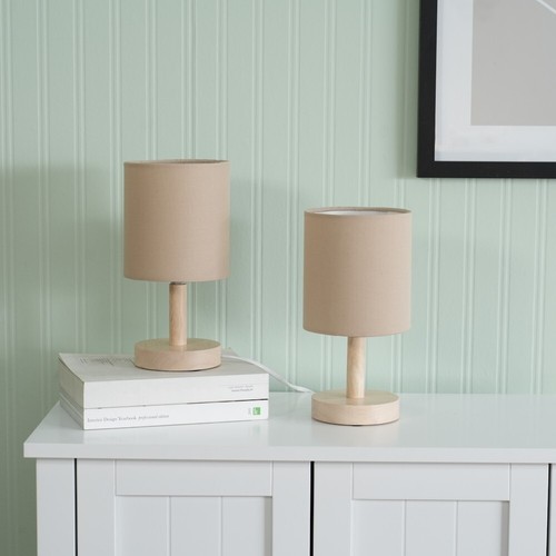 Pair wooden table lamps - table,