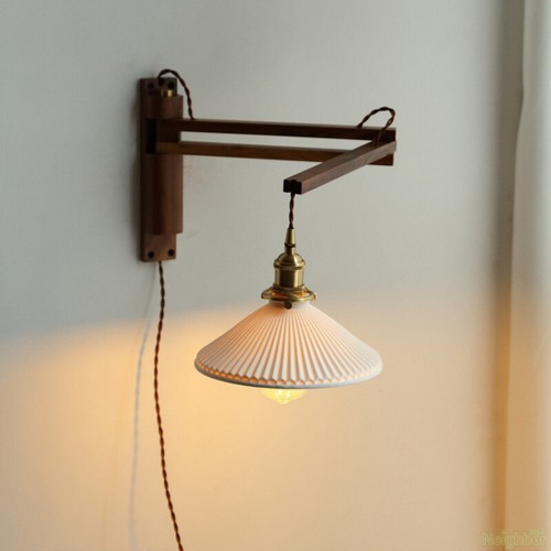 Retro folding wall lamp walnut - retro,