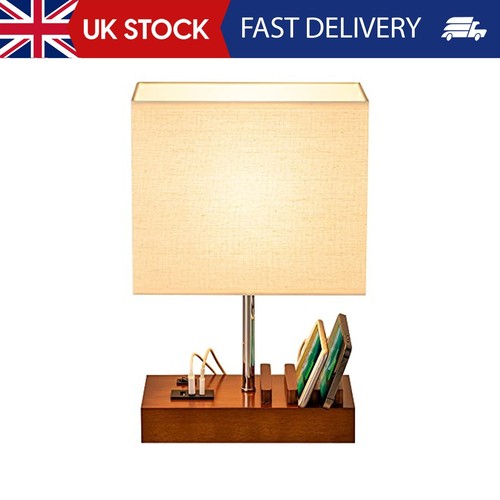 Wooden bedside table desk - bedside, lamp